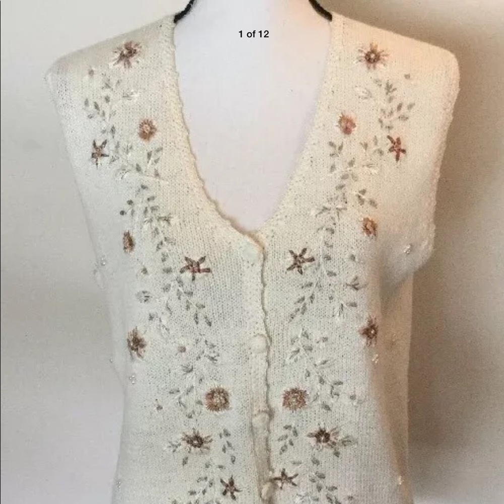 CAVALINI Ivory Sweater Vest detailed floral design